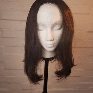 Synthetic wig/ fall/ topper, brown, reversible blunt cut or layers